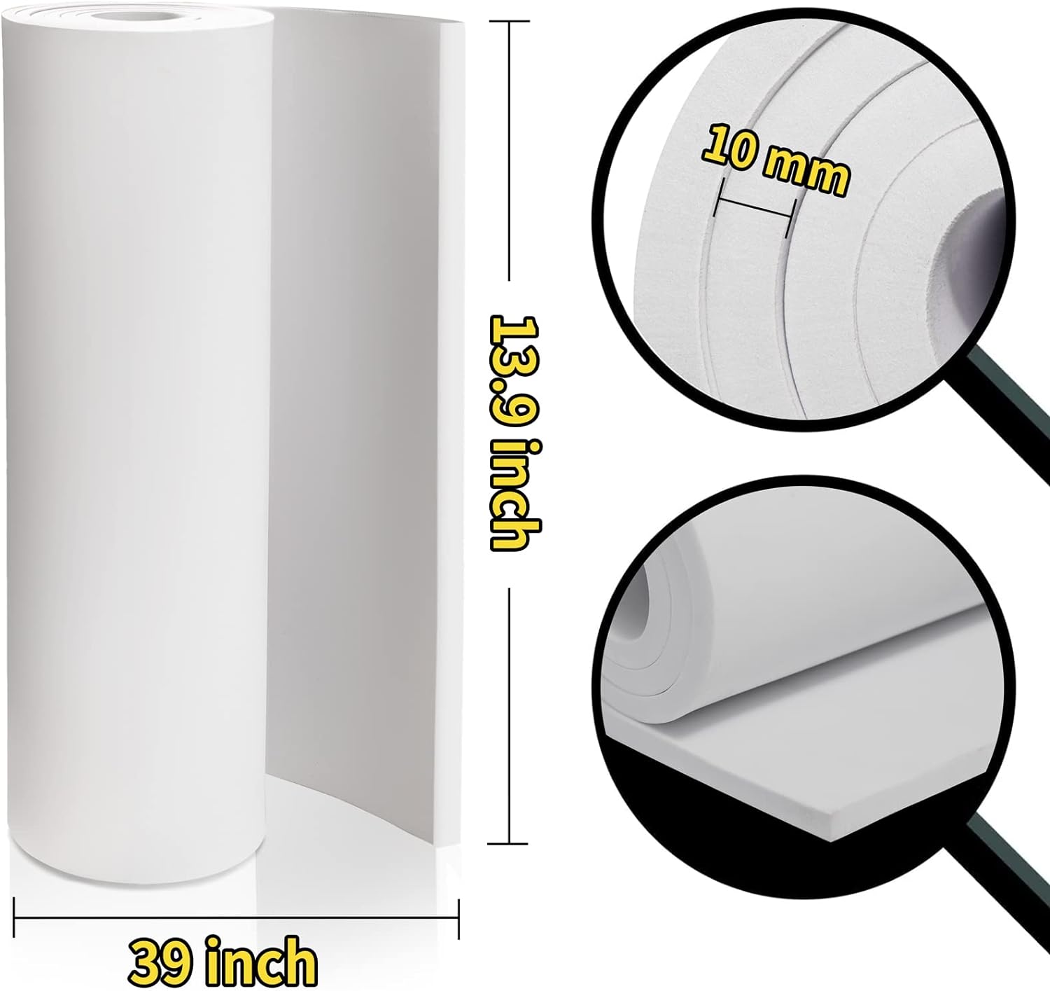 Белые листы пены в рулонах премиум-класса, листы пены Eva для косплея толщиной 10 мм, 39 дюймов x 13,9 дюймов, высокая плотность, 86 кг/м3 для косплей, поделки костюмов, проекты DIY от PAIDU